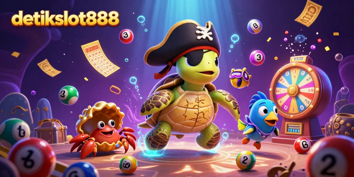 Engage with detikslot888 in this lively underwater scene of colorful lottery elements.
