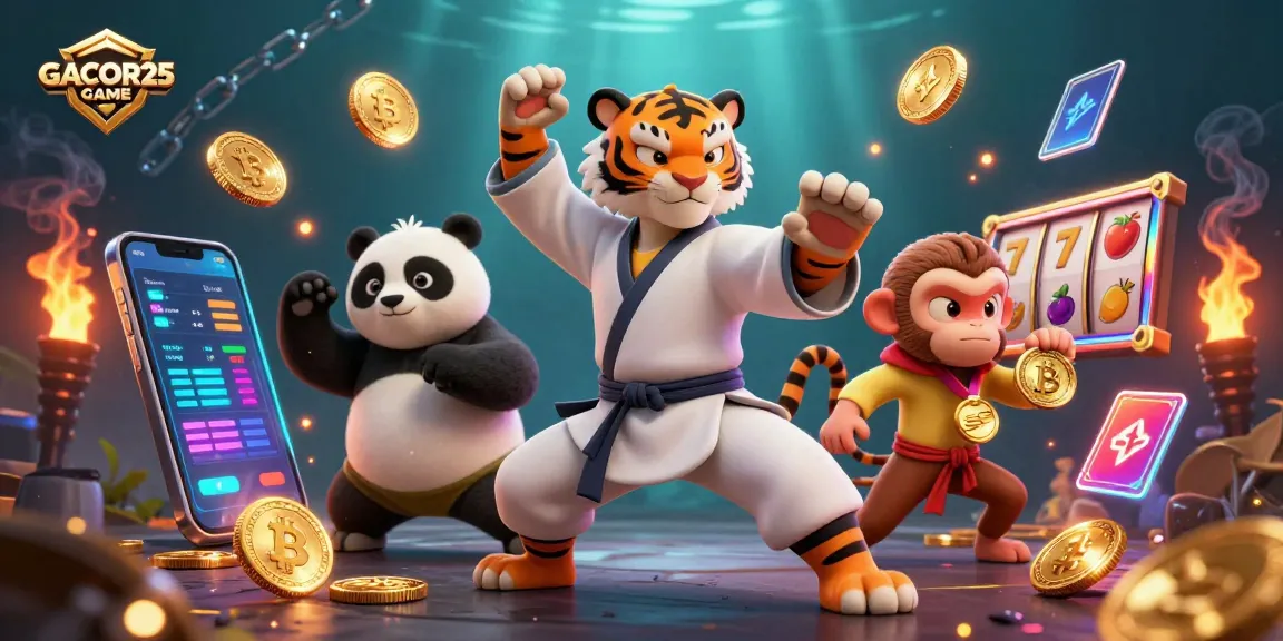 Engage with the thrilling GACOR25 GAME through a vibrant casino scene with cartoon characters and dynamic gaming elements.