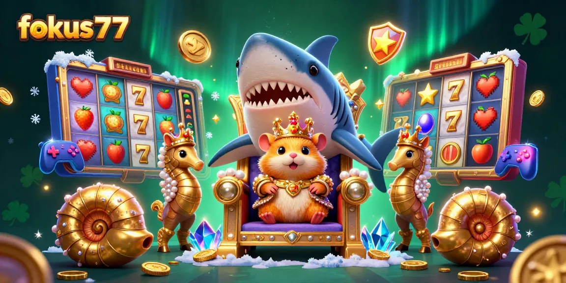 Experience the thrill of fokus777 with vibrant slot machines, a golden hamster king, and a rich casino atmosphere.