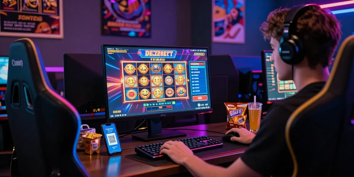 Engaging slot deposit qris experience at a dynamic online gambling setup with vibrant visuals and QR code.