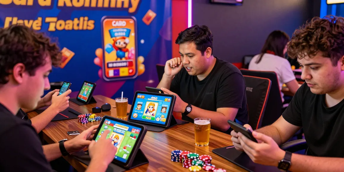 Players enjoying the Card Rummy app in a vibrant gaming lounge, highlighting excitement and competitive atmosphere.