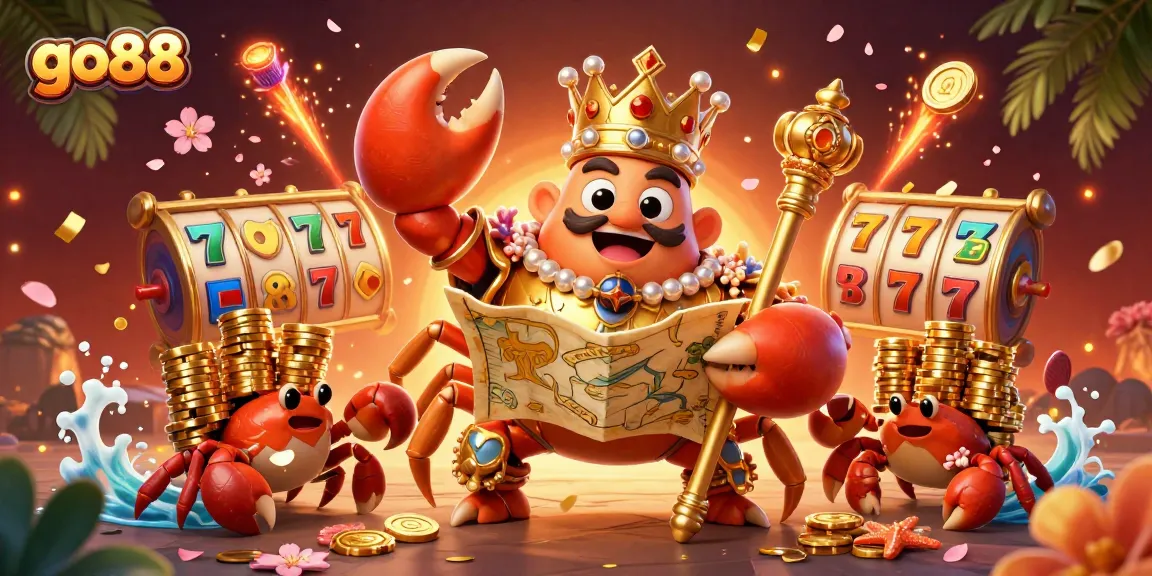 Experience exciting gameplay with go88, featuring the golden crab emperor amidst rich casino elements.