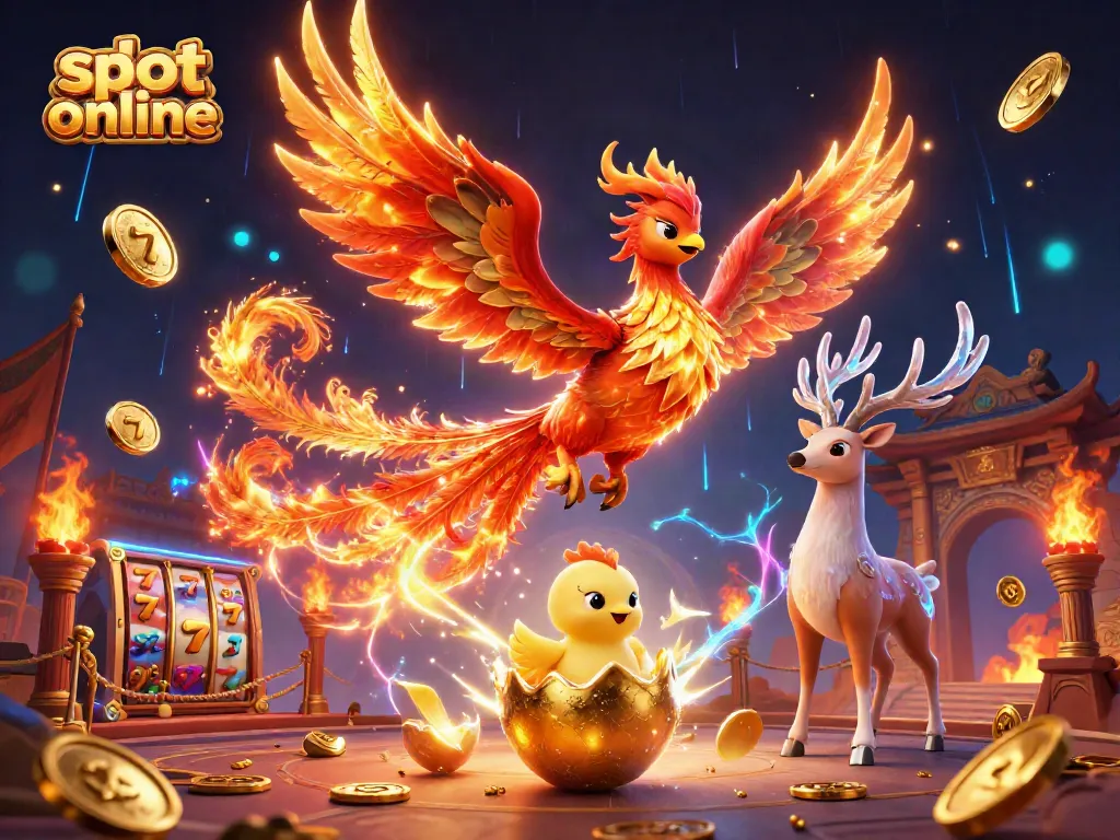 Engage in thrilling slot online gameplay with dynamic phoenix visuals and captivating casino elements.