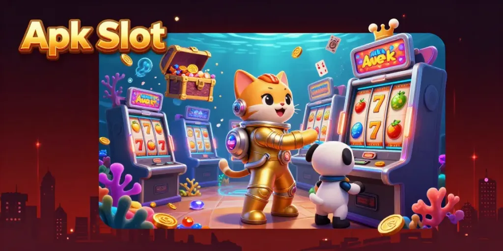 Permainan Apk Slot yang mengasyikkan dengan karakter kucing astronot dan anjing robot di kasino.