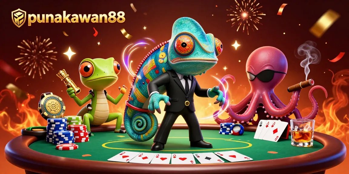 Punakawan88's exciting gaming scene with vibrant characters and dynamic poker elements engaging players.