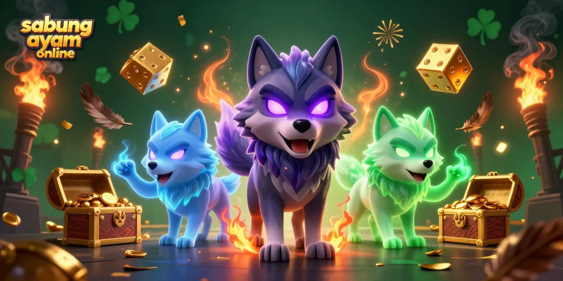 Experience sabung ayam online thrill in this vibrant, dynamic illustration featuring ghostly wolves amidst a vibrant casino backdrop.