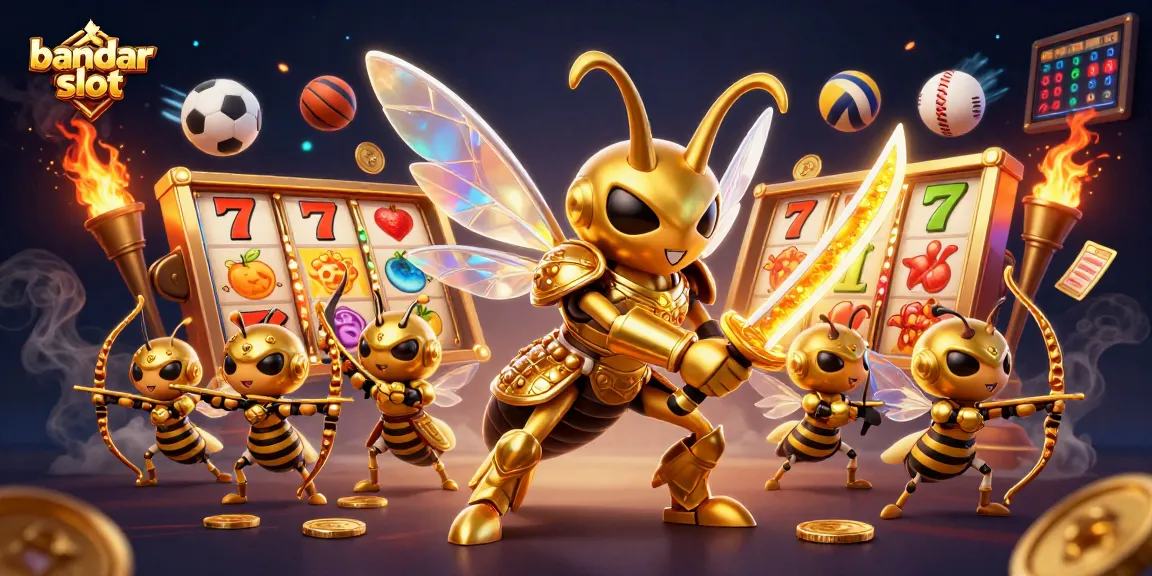 Permainan bandar slot dengan simbol buah dan jackpot berkilau yang penuh warna.