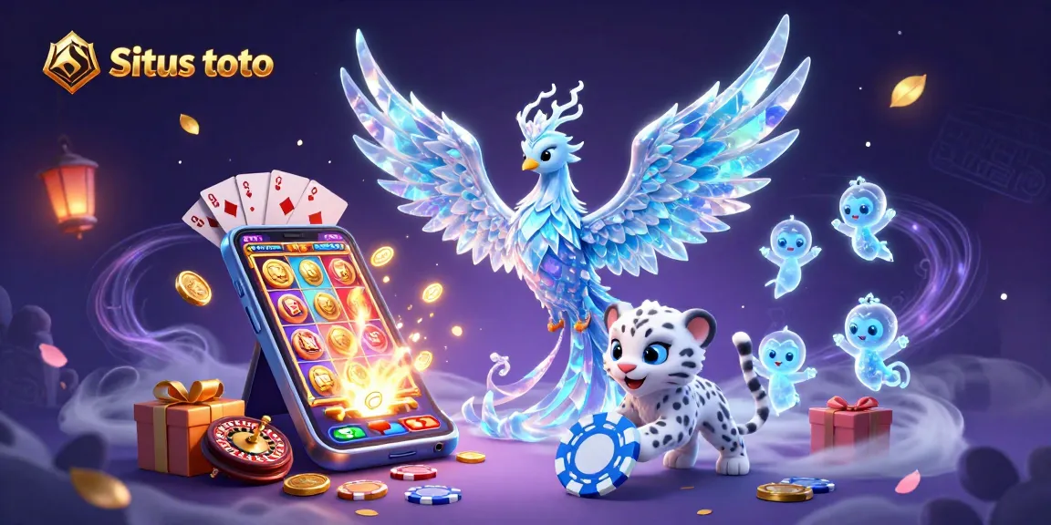Experience the thrill of Situs toto with a vibrant 3D casino illustration showcasing lively game elements and captivating characters.