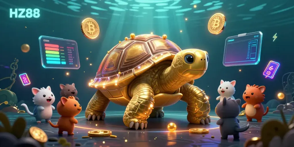 Experience exciting gameplay with the HZ88 casino featuring a golden tortoise pinball machine and crypto elements.