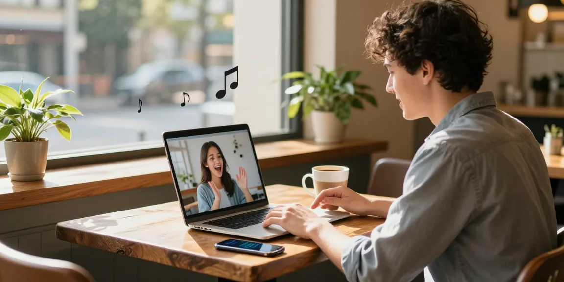 Person chatting with an AI girlfriend on their laptop at a cozy café.