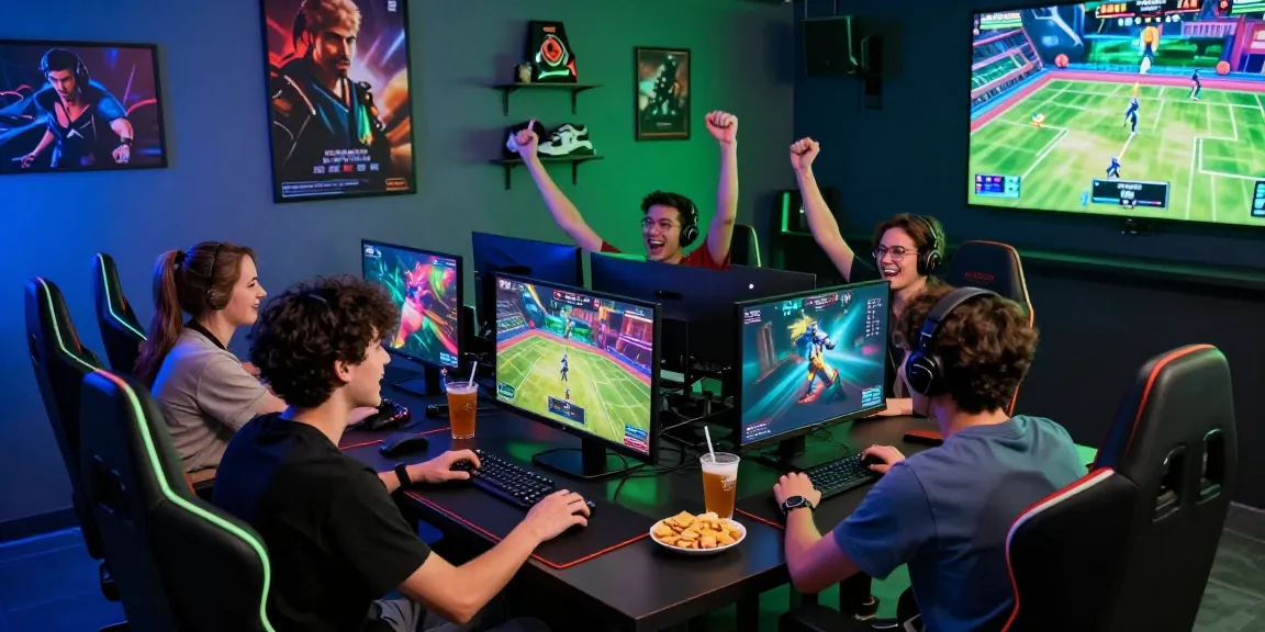 Friends enjoying a gaming session showcasing เว็บสล็อต วอเลท in vibrant esports atmosphere