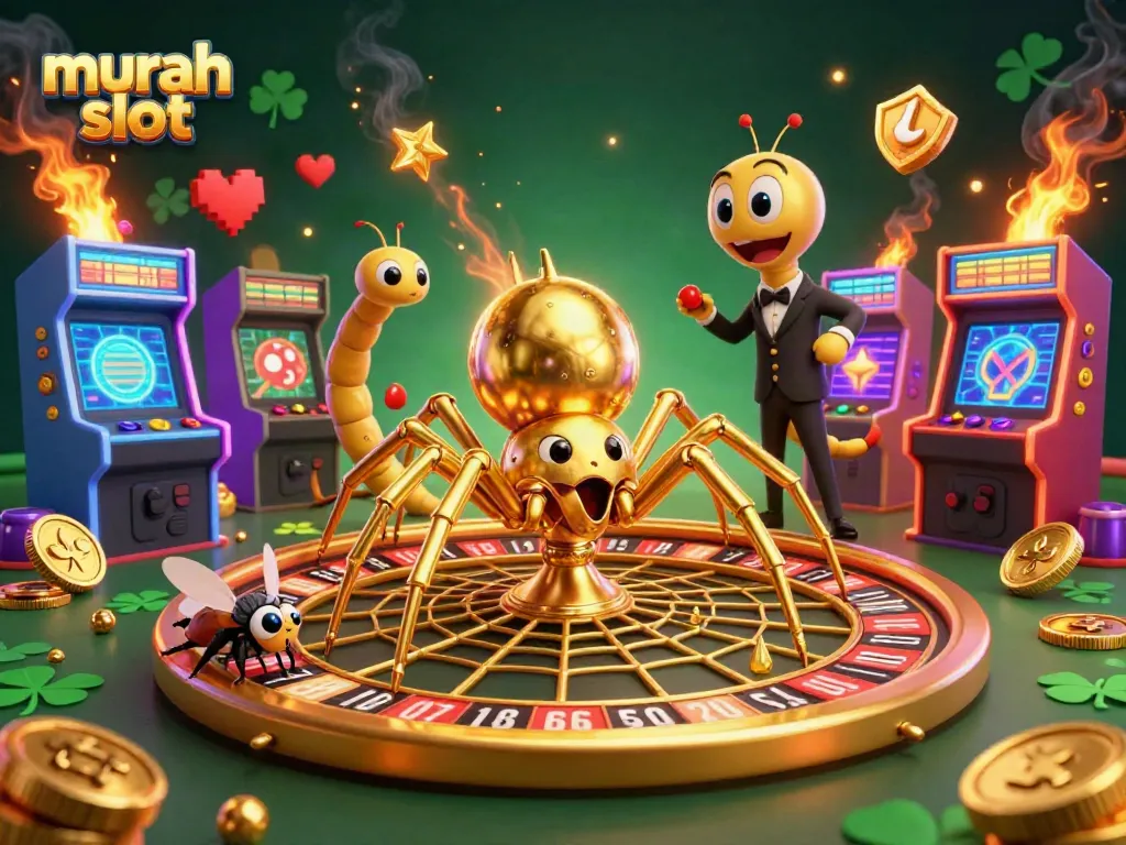 Slot murah dengan karakter menarik dalam ilustrasi 3D yang menampilkan taruhan di kasino.
