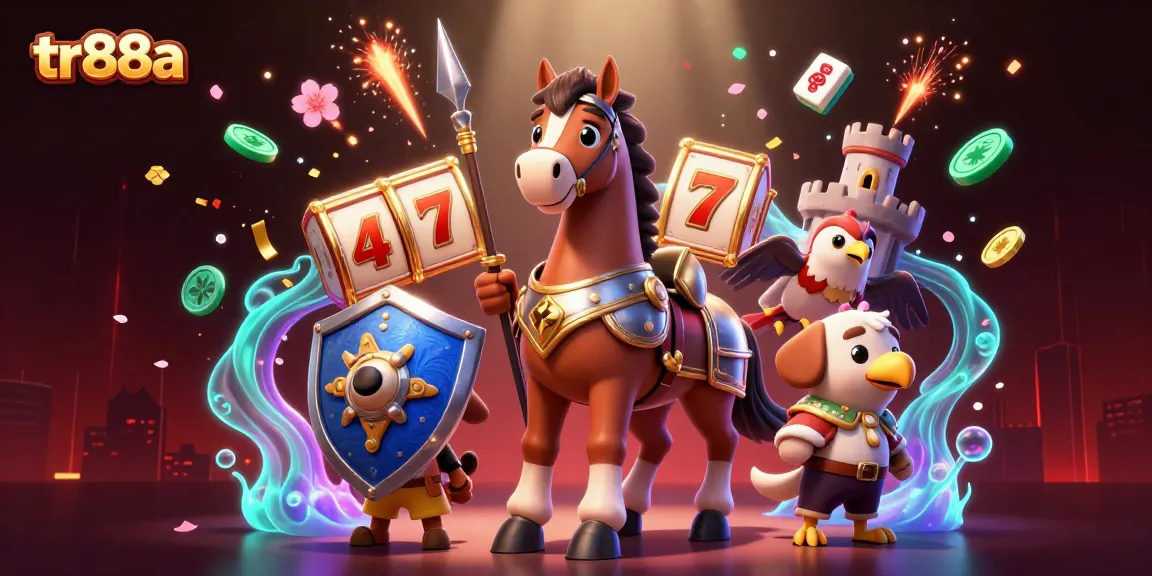 Experience the excitement of tr88a with a lively medieval-themed casino illustration filled with slot elements.