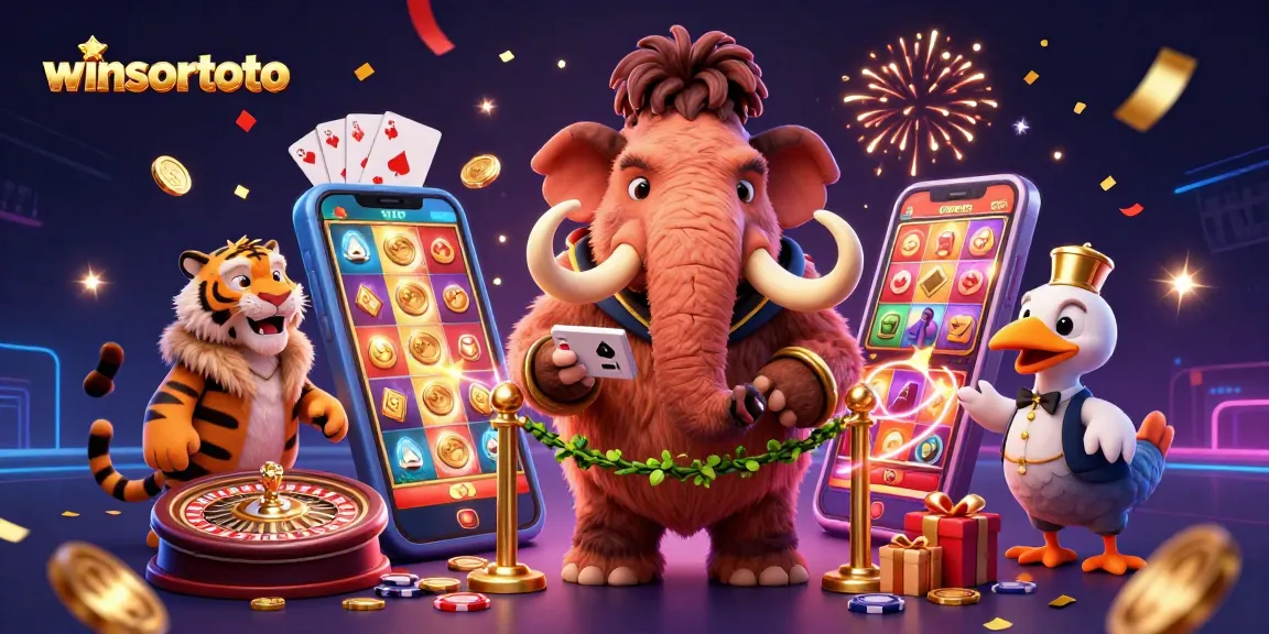 Experience winsortoto with the lively arrival of a woolly mammoth bouncer and flashy casino elements.