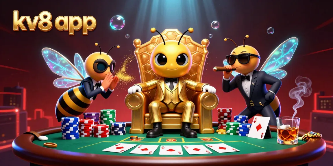 Play with excitement on the kv8 app amidst thrilling casino elements and characters.