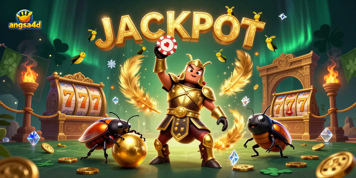 Experience the excitement of angsa4d with a heroic beetle lifting a poker chip, symbolizing gaming triumph.