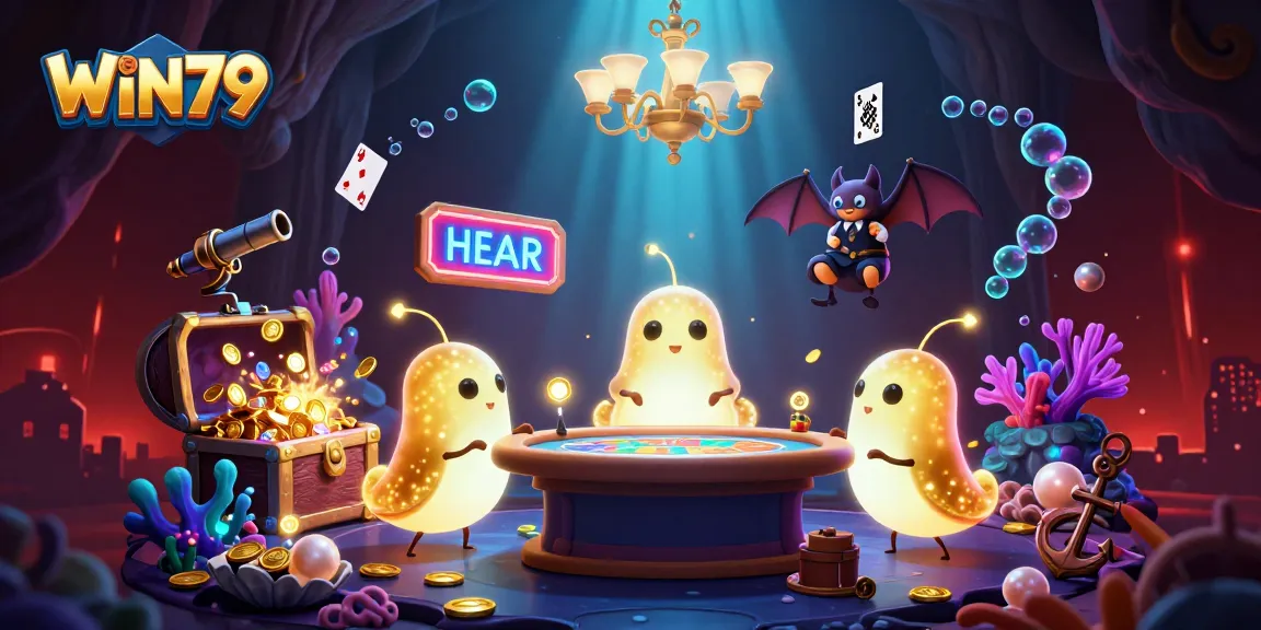 WIN79 captivates players with a vibrant casino scene illuminated by glowing glowworms.