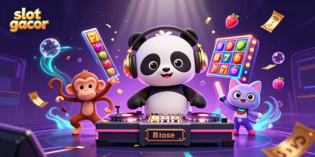 Menangkan slot gacor dengan DJ panda, monyet breakdance, dan efek lotere penuh warna.