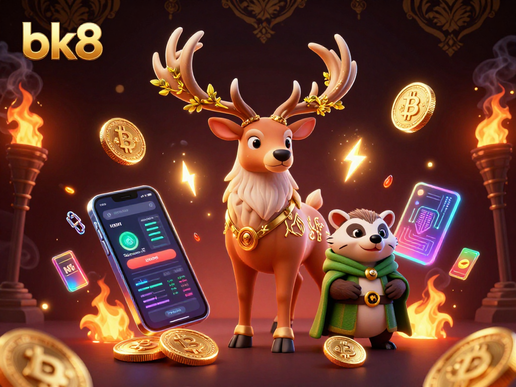Experience thrilling casino adventures with bk8 in this lively 3D illustration featuring unique characters and crypto elements.