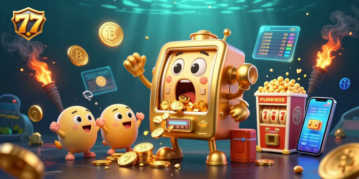 Experience 777 jackpots with a lively golden slot machine in a dynamic casino scene.