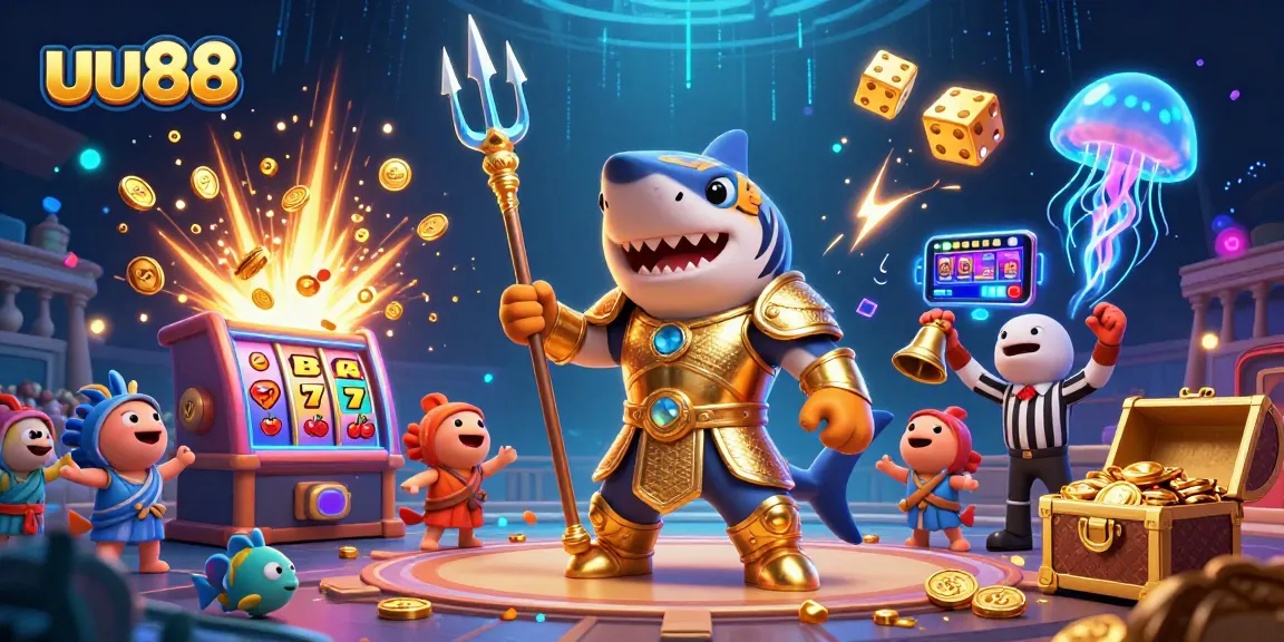 Engage with dynamic uu88 casino action featuring a fierce shark and rich game elements.