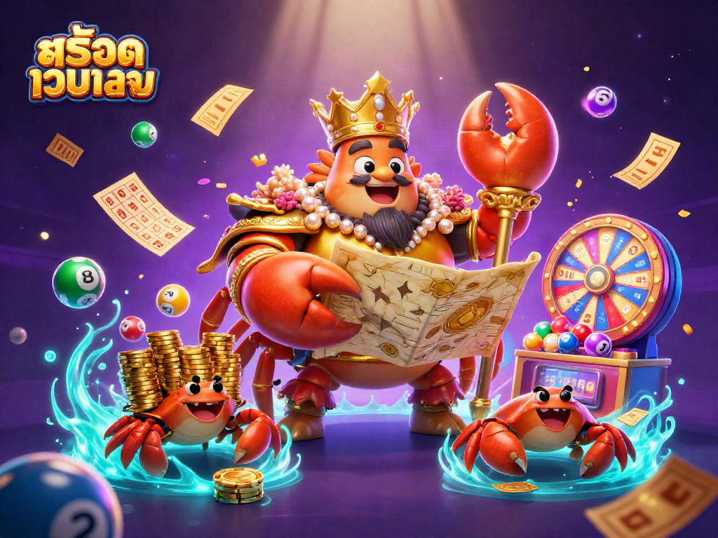 Experience the excitement of สล็อตเว็บตรง with a golden crab emperor and vibrant casino elements.