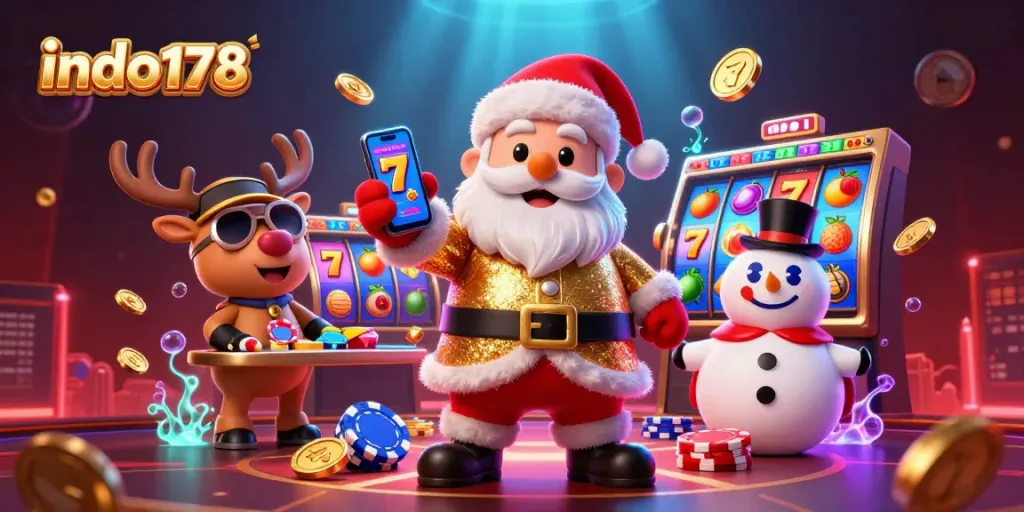 Play jackpot slots with indo178 featuring friendly characters and exciting casino elements.