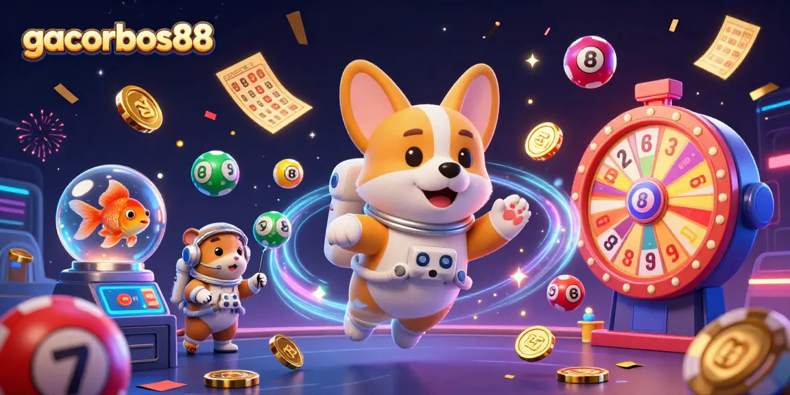 Engage with gacorbos88 in this vibrant casino-themed scene featuring a playful astronaut corgi.