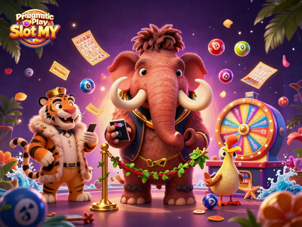 Engage with Pragmatic Play Slot MY through vibrant casino-themed illustration featuring lively characters and dynamic elements.
