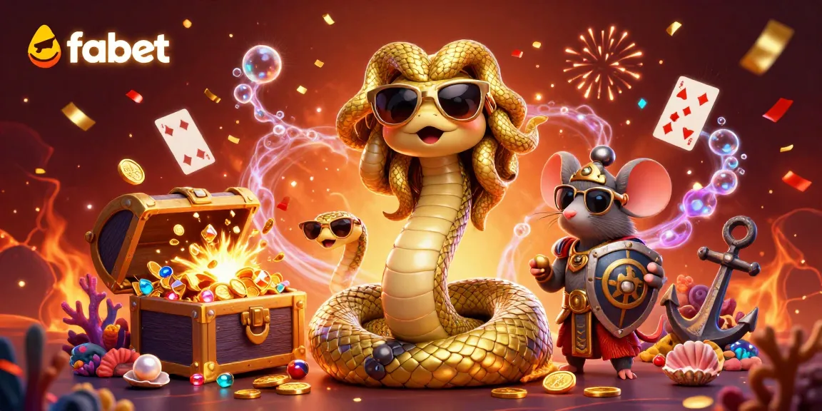 Experience thrilling adventures with fabet, featuring Medusa and a warrior mouse amidst stunning casino treasures.