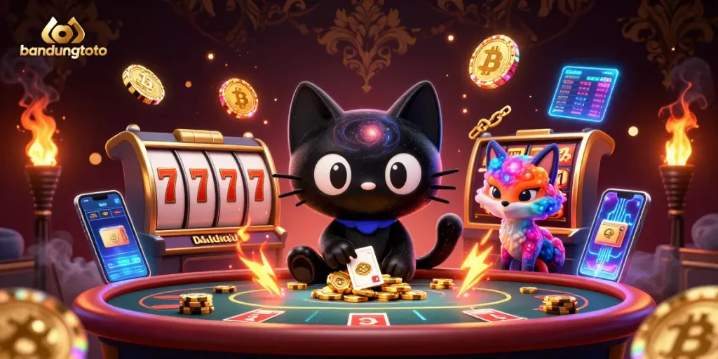 Experience the excitement of gaming at bandungtoto, as the cosmic casino cat attracts golden chips and jackpots.
