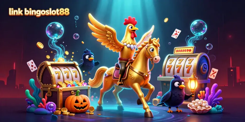 Menangkan pengalaman judi dengan link bingoslot88, ilustrasi kasino fantastis dengan karakter unik.