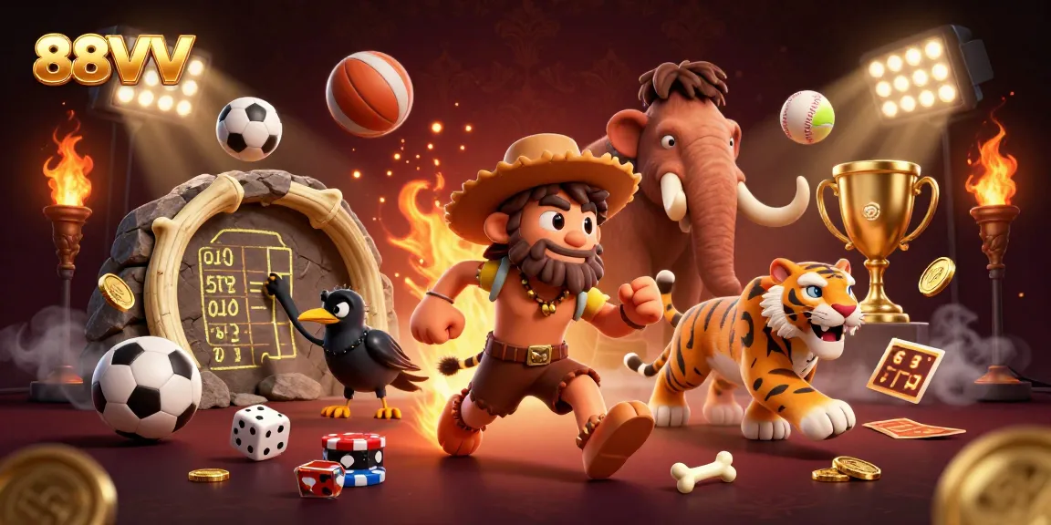 Experience thrilling gambling adventures at 88VV with this vibrant casino-themed illustration.
