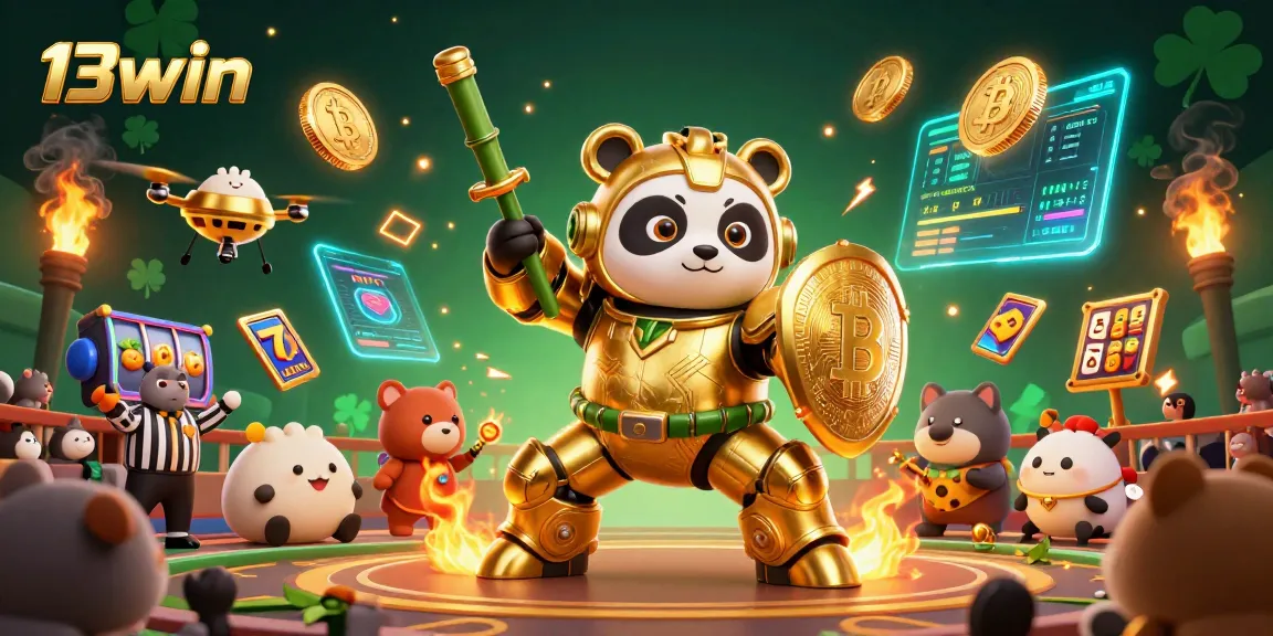 Engage in thrilling 13win casino excitement with golden panda pilots and vibrant crypto elements in action.