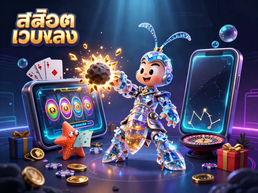 Engaging scene with สล็อตเว็บตรง showcasing a galactic samurai mantis shrimp and a starfish, emphasizing vibrant casino elements.