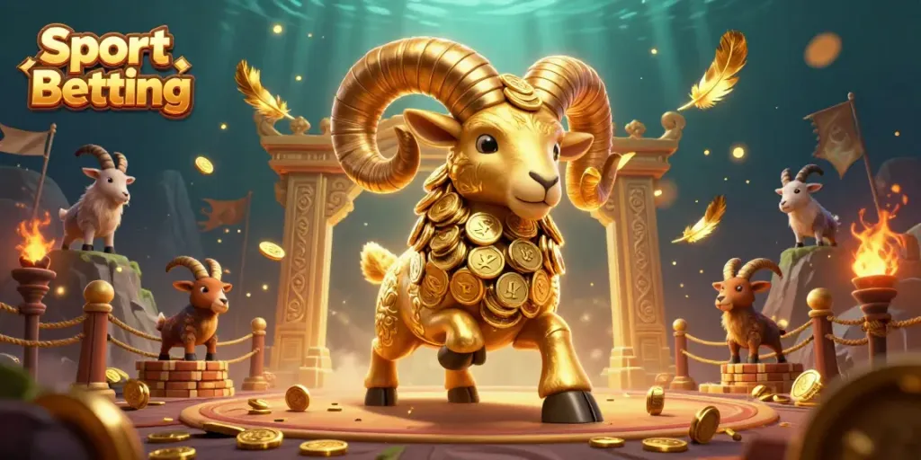 Engage in Sport Betting with vibrant characters in a dynamic 3D scene featuring a golden ram.