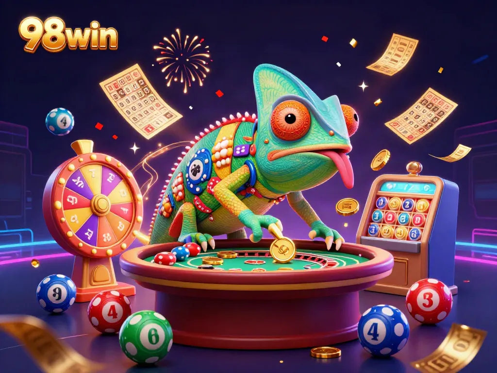 Engage in thrilling gameplay at 98win with a colorful casino scene filled with excitement.