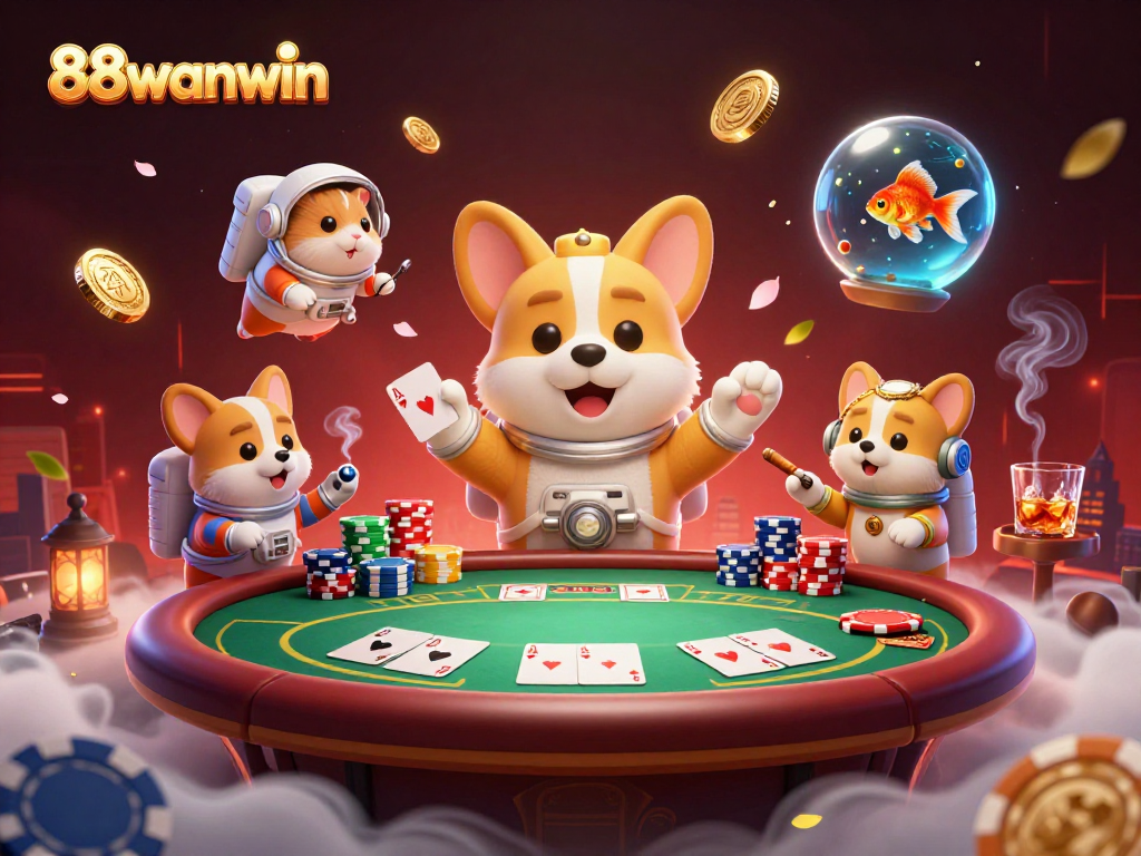 Experience the excitement of gaming at 88wanwin with floating characters in a space casino.