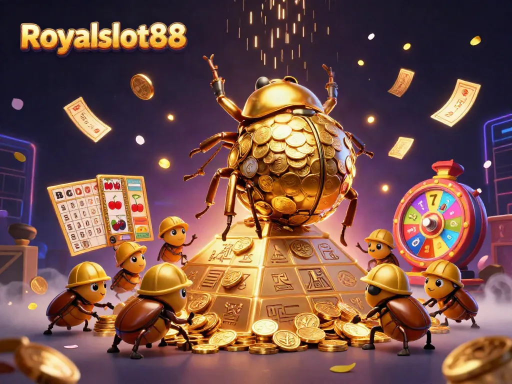 Gulir bola emas dengan simbol kasino di Royalslot88.