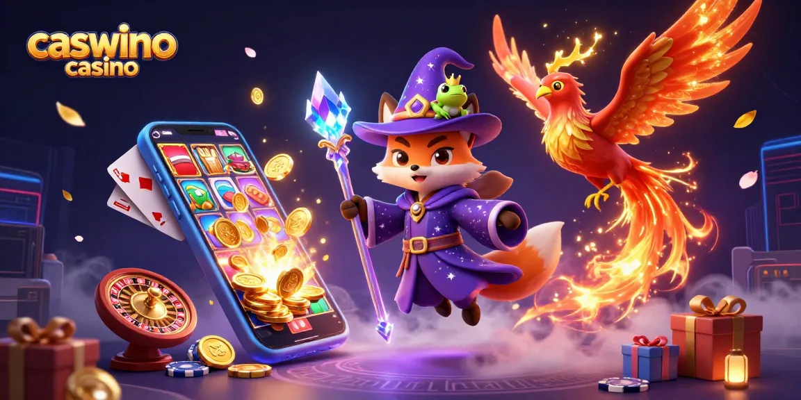 Experience the thrill of caswino casino with a magical wizard, phoenix, and vibrant gaming elements.