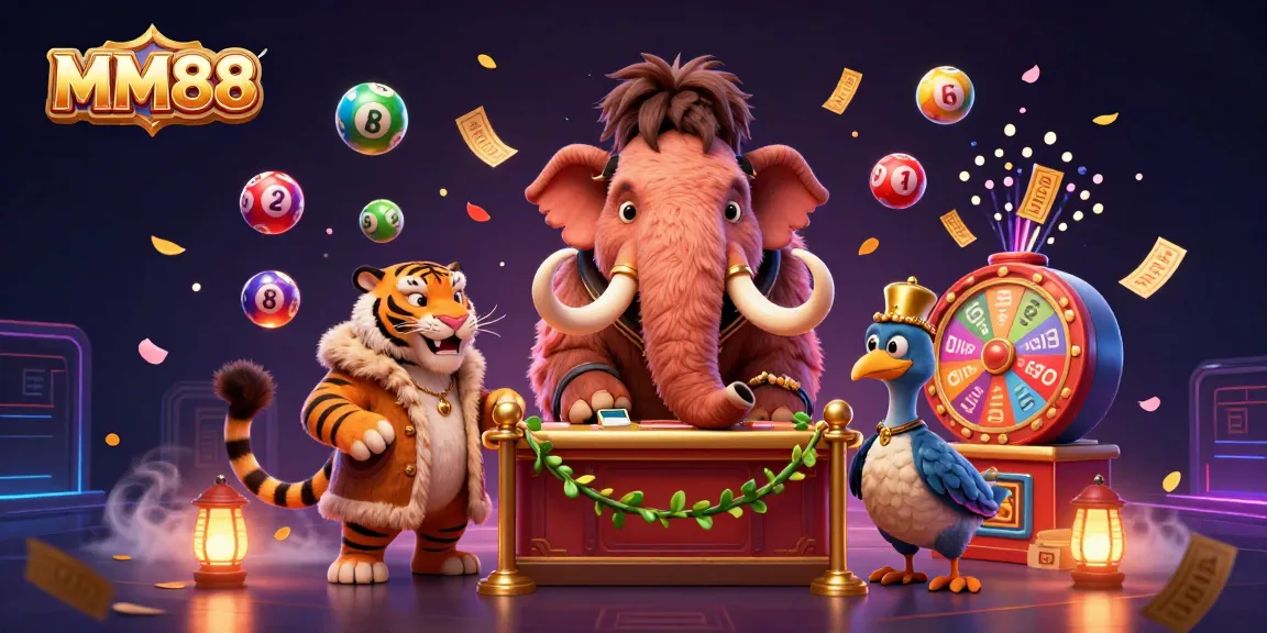 Engage with the exciting MM88 casino experience featuring vibrant lottery elements and characters in an ultra-detailed 3D scene.