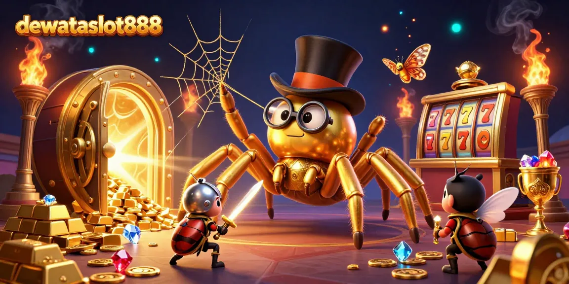 Menangkan jackpot dengan dewataslot888, ditemani tarantula emas dan ksatria kecil di kasino virtual.