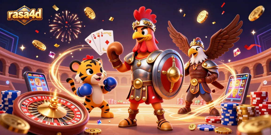 Mengambil peluang menang dengan rasa4d sambil merayakan jackpot dalam ilustrasi kasino yang kaya warna.