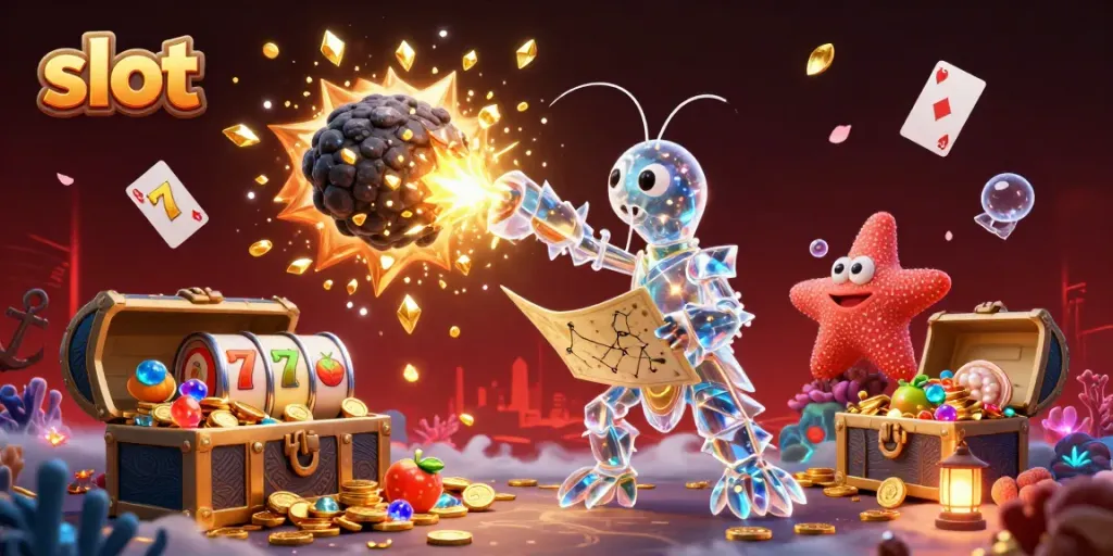 Engage in thrilling slot machine adventures with shimmering gems, coins, and colorful symbols.