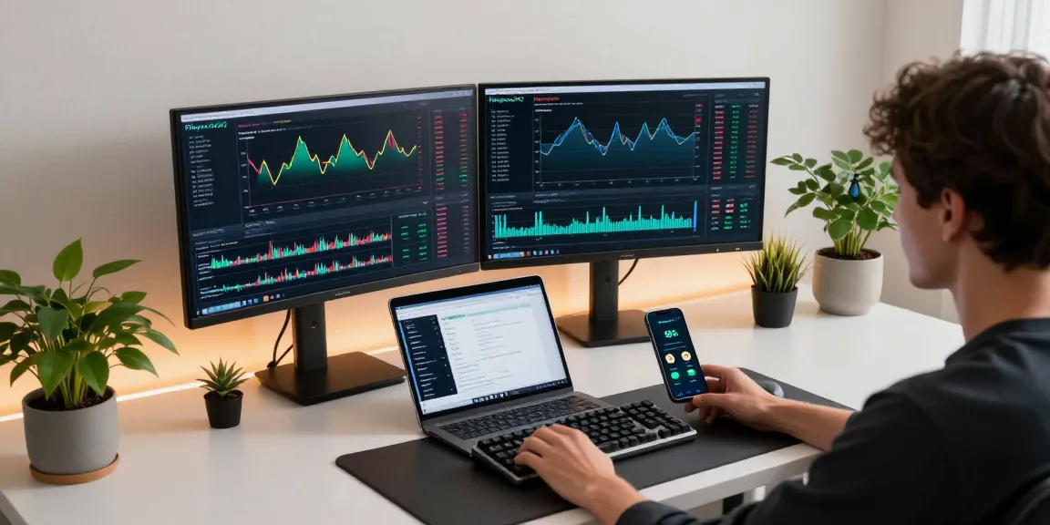 Playexch247 trading dashboard with crypto charts and digital wallet in a secure home office.