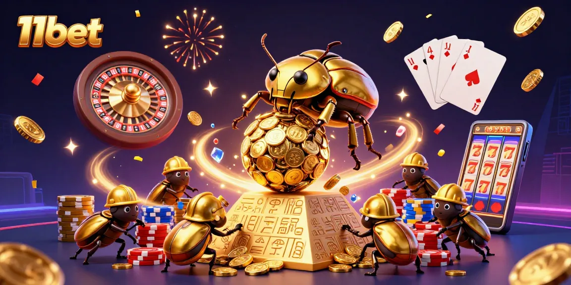 Engage with exciting gaming at 11bet featuring a vibrant 3D scene of casino action.